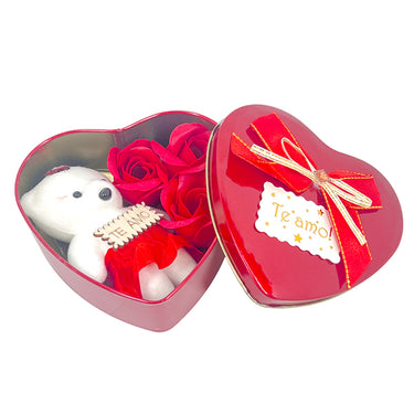 Caja Corazon Peluche Y Rosas