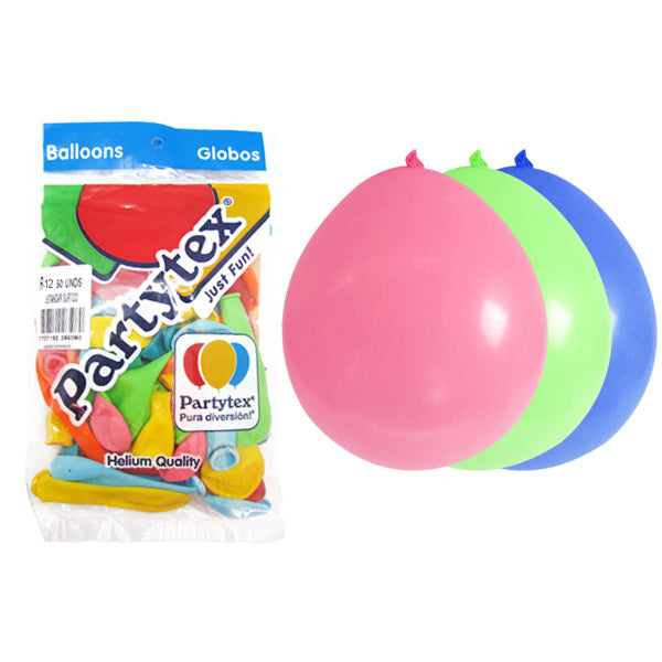 Globo r12 Partytex Liso Colores 50 Unidades