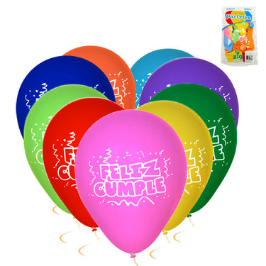 Globo #9 Impreso Feliz Cumpleaños Partytex 25 Unidades