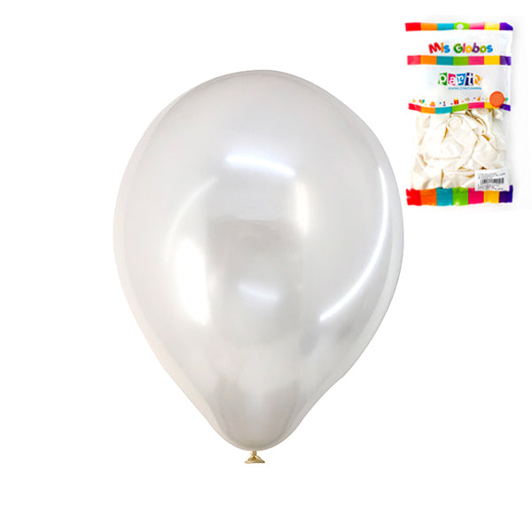 Globo #9 Metal Blanco Perla 25 Unidades