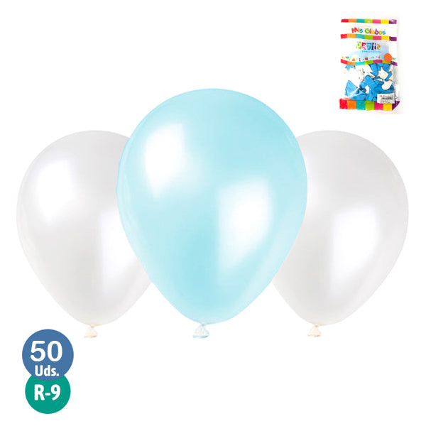 Globo #9 Blanco Y Celeste 50 Unidades