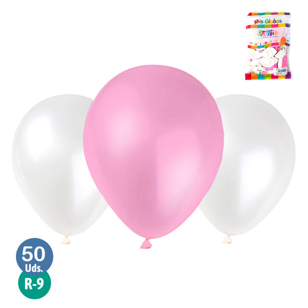 Globo #9 Blanco Y Rosado 50 Unidades