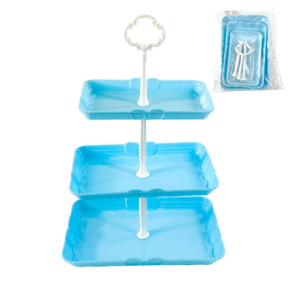 Bandeja Plastica 3 Pisos Rectangular Celeste