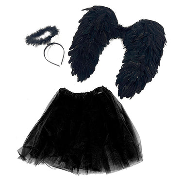 Set Alas Plumas/Tutu/Cintillo Negro Adulto