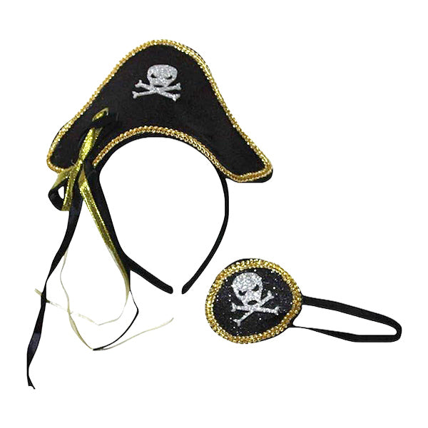 Set Cintillo Parche Pirata Dorado Glitter