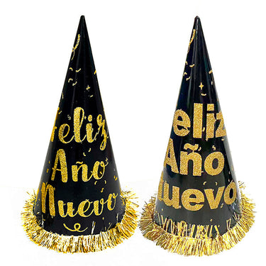 Gorro Cono Glitter Feliz Año Nuevo Dorado 33 Cms