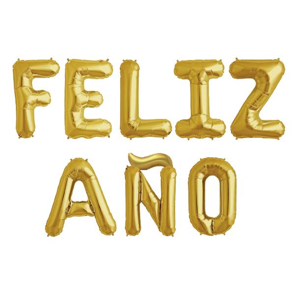 Globos Metalizados Letras Feliz Año 16" Dorado